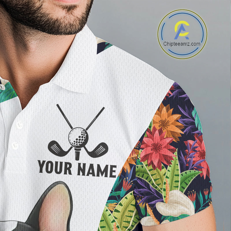 Funny Golf Polo Shirt Custom Tropical Leaf Pattern Personalized Bulldog Golf Shirts