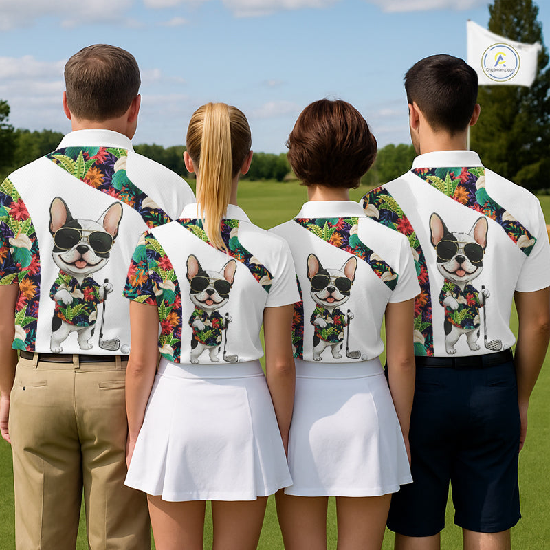 Funny Golf Polo Shirt Custom Tropical Leaf Pattern Personalized Bulldog Golf Shirts