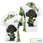 Funny Golf Polo Shirt Custom Tropical Leaf Pattern Personalized Poodle Dog Golf Shirts