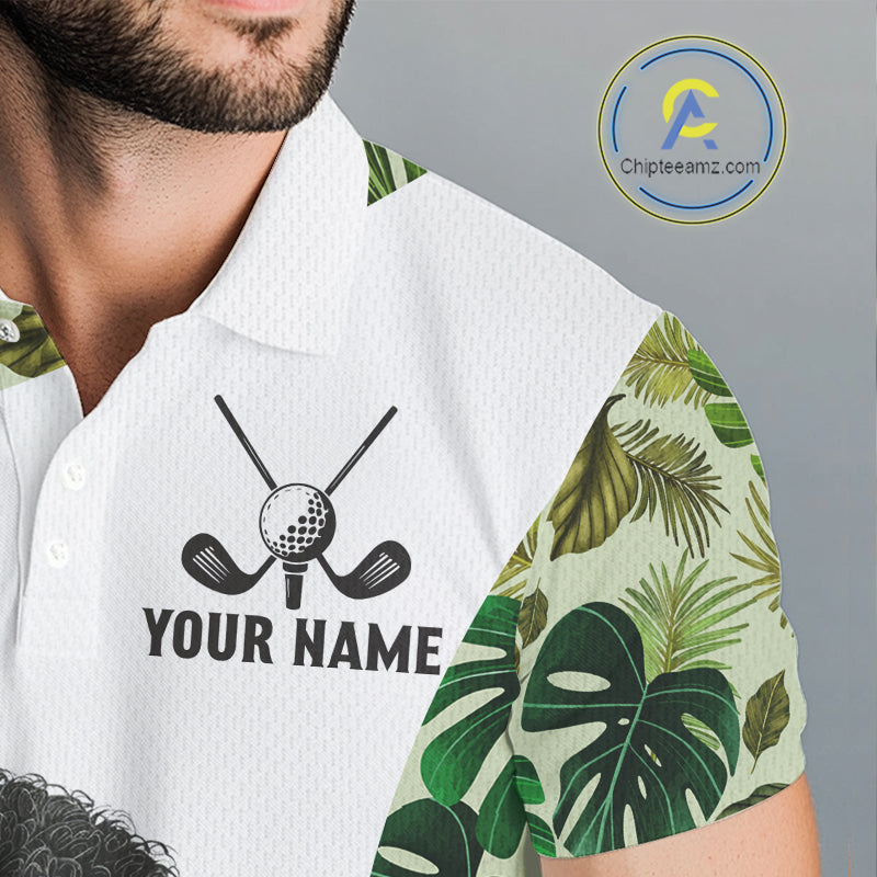 Funny Golf Polo Shirt Custom Tropical Leaf Pattern Personalized Poodle Dog Golf Shirts