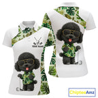 Funny Golf Polo Shirt Custom Tropical Leaf Pattern Personalized Poodle Dog Golf Shirts