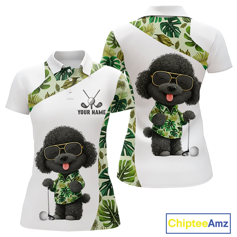 Funny Golf Polo Shirt Custom Tropical Leaf Pattern Personalized Poodle Dog Golf Shirts