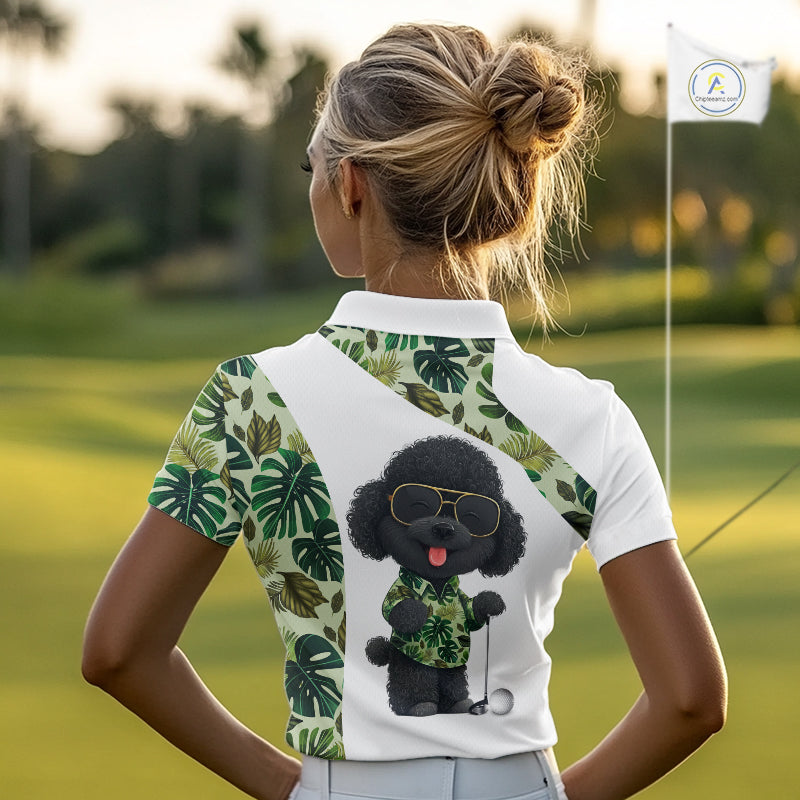 Funny Golf Polo Shirt Custom Tropical Leaf Pattern Personalized Poodle Dog Golf Shirts