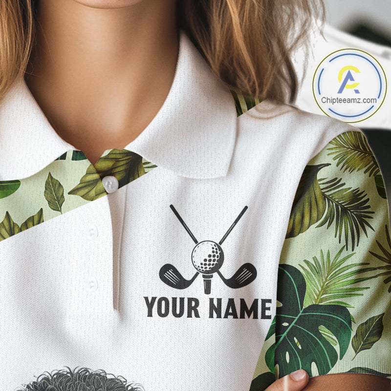 Funny Golf Polo Shirt Custom Tropical Leaf Pattern Personalized Poodle Dog Golf Shirts
