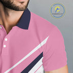 Golf Polo Shirt Custom Blue And Pink Golf Shirt, White Team Golf Shirts Personalized