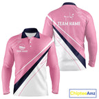 Long Sleeve Golf Polo Shirt Custom Blue And Pink Golf Shirt Personalized White Team Golf Shirts