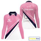 Long Sleeve Golf Shirts Custom Blue And Pink Golf Shirt Personalized White Team Golf Shirts