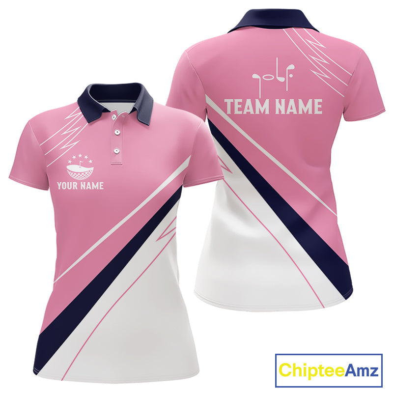 Golf Polo Shirt Custom Blue And Pink Golf Shirt Personalized White Team Golf Shirts