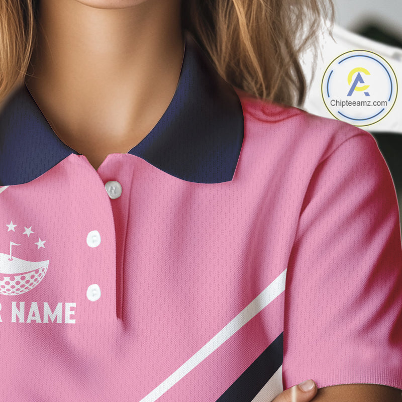 Golf Polo Shirt Custom Blue And Pink Golf Shirt Personalized White Team Golf Shirts