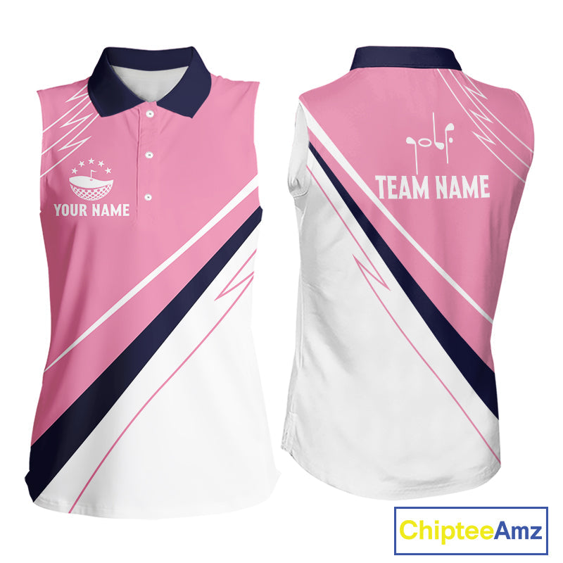 Sleeveless Golf Polo Shirt Custom Blue And Pink Golf Shirt Personalized White Team Golf Shirts