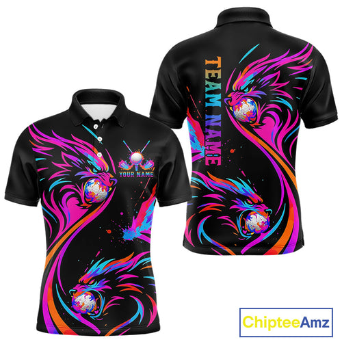 Wolf Golf Polo Shirt Custom Neon Purple Pattern Team Golf Tops, Black Golf Outfit