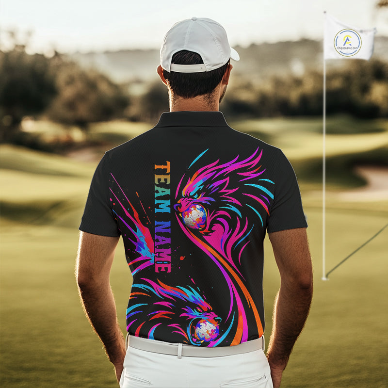 Wolf Golf Polo Shirt Custom Neon Purple Pattern Team Golf Tops, Black Golf Outfit