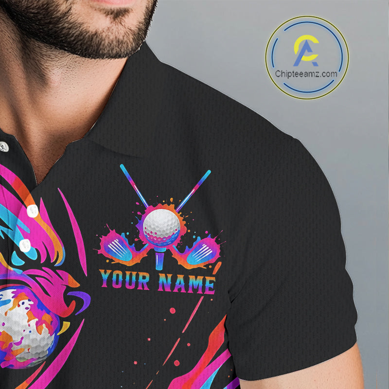 Wolf Golf Polo Shirt Custom Neon Purple Pattern Team Golf Tops, Black Golf Outfit