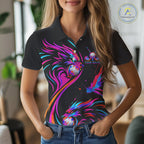 Wolf Golf Polo Shirt Custom Neon Purple Pattern Team Golf Tops, Black Golf Outfit