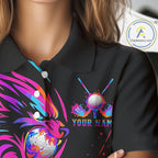 Wolf Golf Polo Shirt Custom Neon Purple Pattern Team Golf Tops, Black Golf Outfit