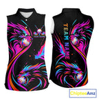 Wolf Sleeveless Golf Polo Shirt Custom Neon Purple Pattern Team Golf Tops, Black Golf Outfit