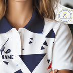 Golf Polo Shirt Custom Orange And Blue Triangle Pattern Team Golf Tops, White Golf Attire
