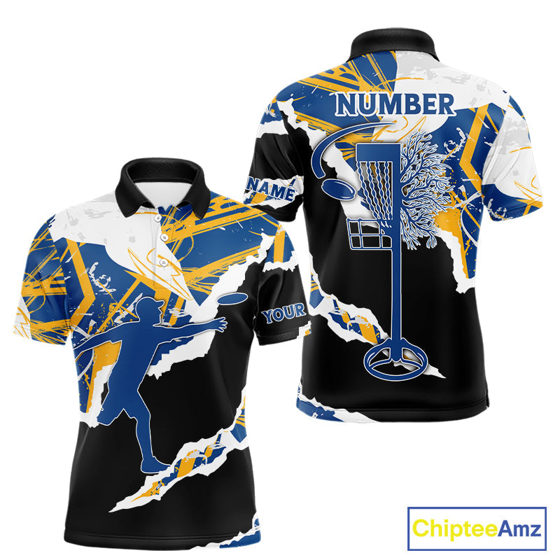 Disc Golf Polo Shirt Custom Name Navy Blue Camo Disc Golf Basket Shirt Team Disc Golf Jersey