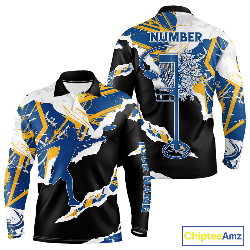 Disc Golf Polo Shirt Custom Name Navy Blue Camo Disc Golf Basket Shirt Team Disc Golf Jersey