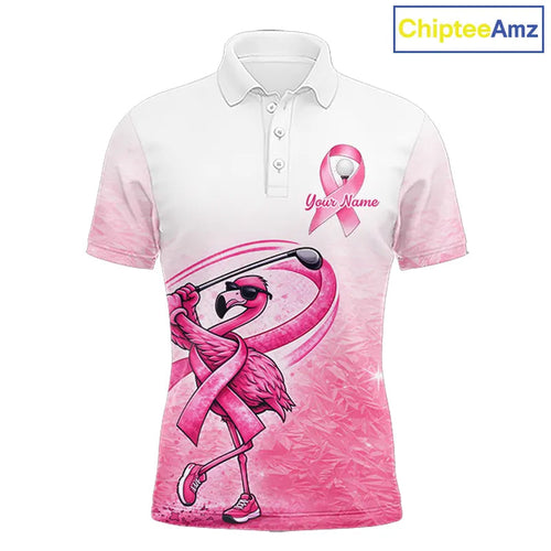 Pink Breast Cancer Golf Shirt, Funny Flamingo Cancer Awareness Golf Polo Shirt, Golf Gifts