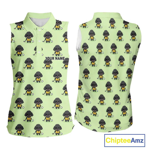 Green Sleeveless Golf Polo Shirt Custom Golf Tops, Funny Poodle Dog Lover Gift