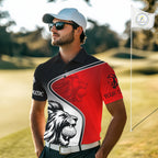 Lion Golf Polo Shirt Custom Red And Black Pattern Lion Golf Ball Best Golf Shirt