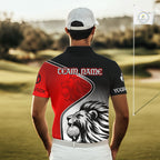 Lion Golf Polo Shirt Custom Red And Black Pattern Lion Golf Ball Best Golf Shirt
