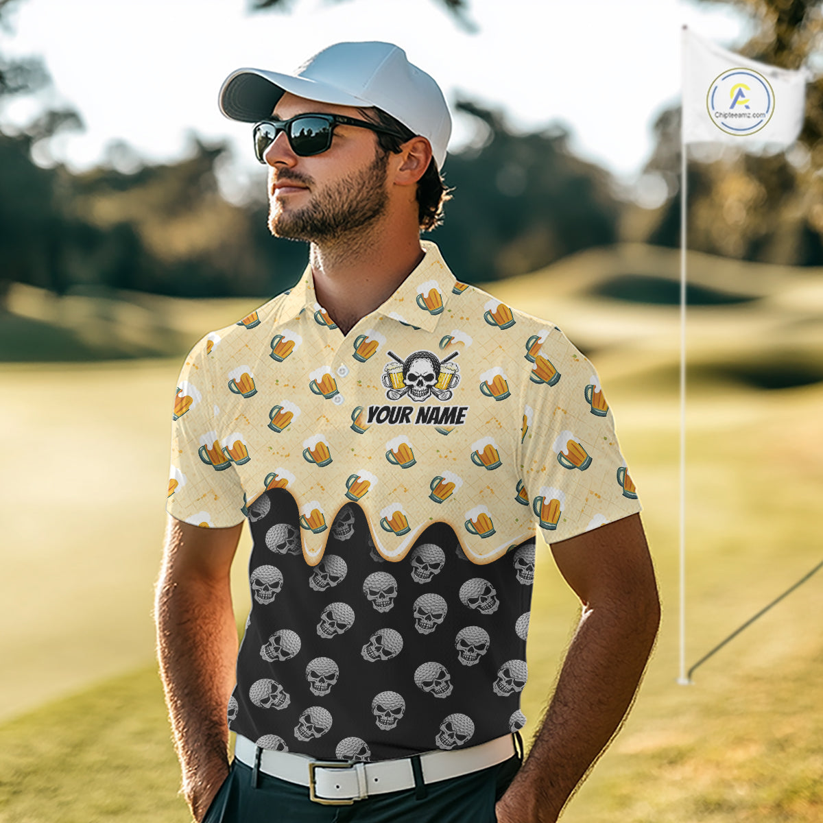 Golf Polo Shirt Beer Skull Golf Pattern Custom Team Golf Tops, Funny Golf Gifts
