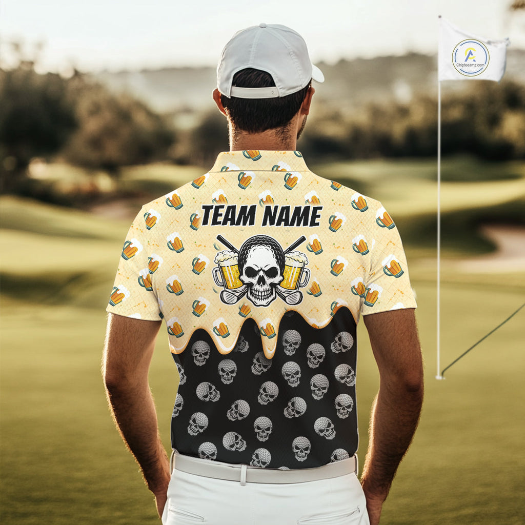 Golf Polo Shirt Beer Skull Golf Pattern Custom Team Golf Tops, Funny Golf Gifts