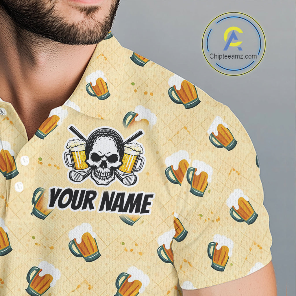 Golf Polo Shirt Beer Skull Golf Pattern Custom Team Golf Tops, Funny Golf Gifts