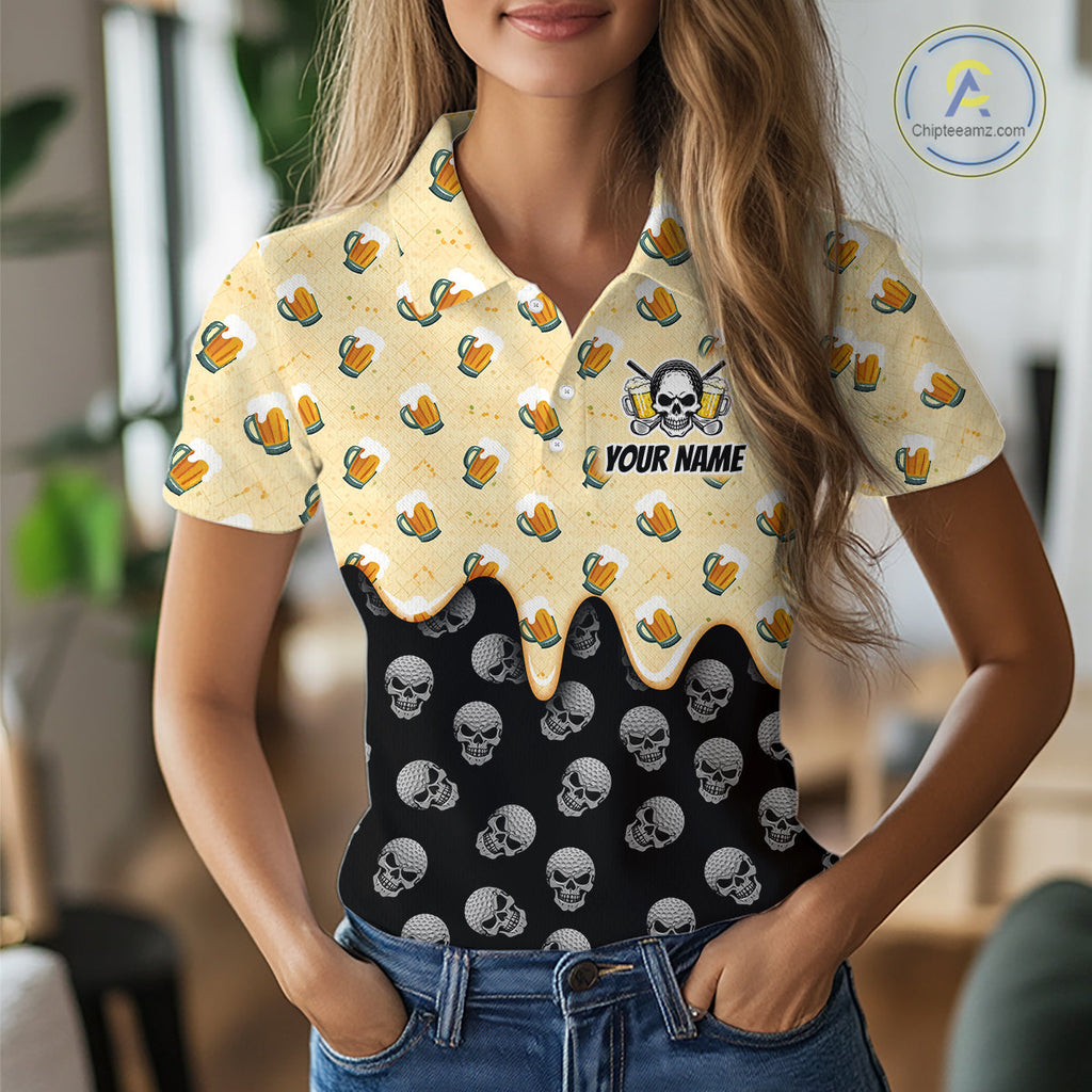 Golf Polo Shirt Beer Skull Golf Pattern Custom Team Golf Tops, Funny Golf Gifts