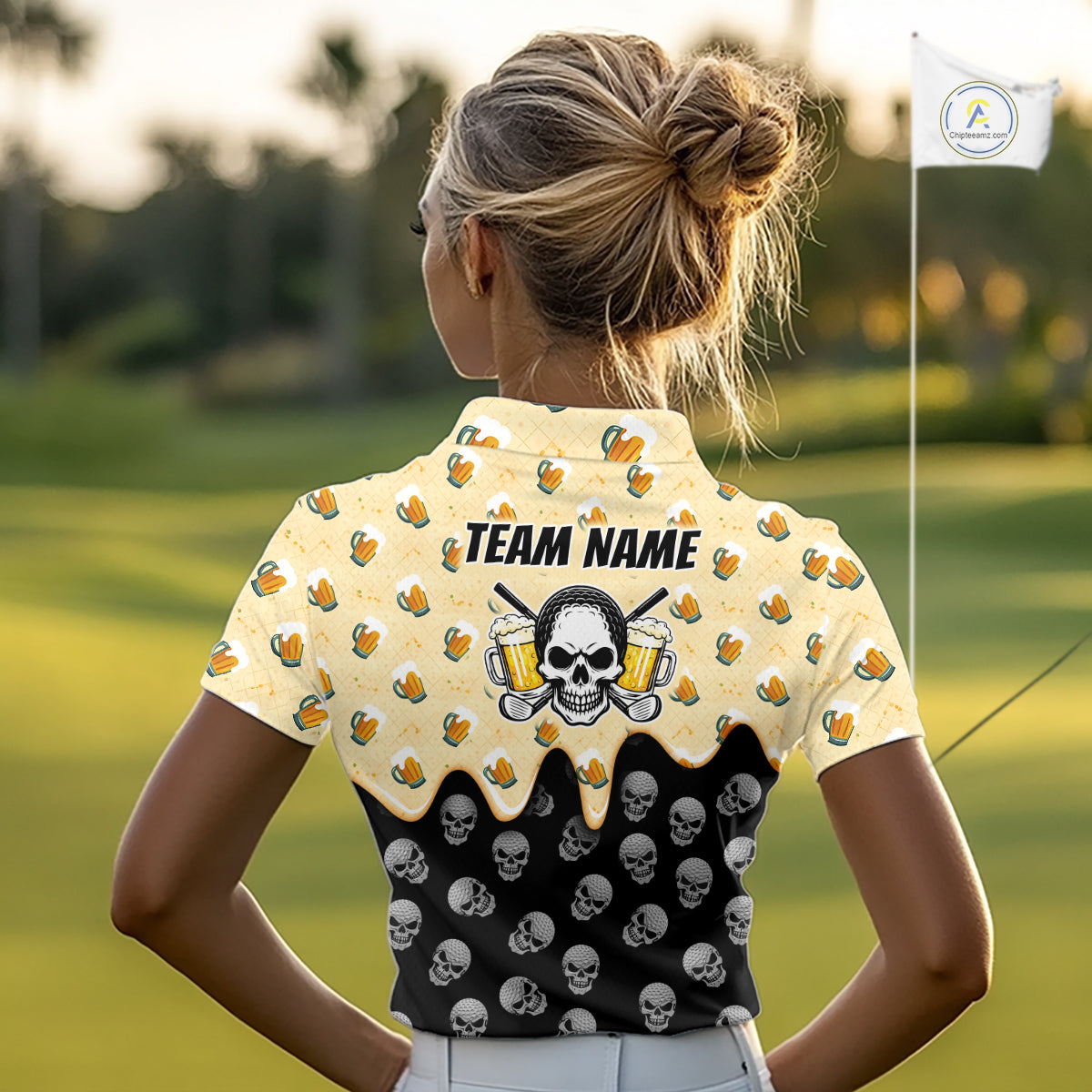 Golf Polo Shirt Beer Skull Golf Pattern Custom Team Golf Tops, Funny Golf Gifts
