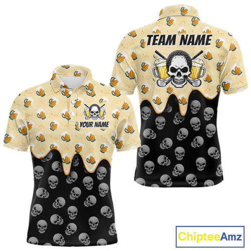 Golf Polo Shirt Beer Skull Golf Pattern Custom Team Golf Tops, Funny Golf Gifts