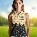 Sleeveless Golf Polo Shirt Beer Skull Golf Pattern Custom Team Golf Tops, Funny Golf Gifts