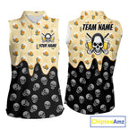 Sleeveless Golf Polo Shirt Beer Skull Golf Pattern Custom Team Golf Tops, Funny Golf Gifts