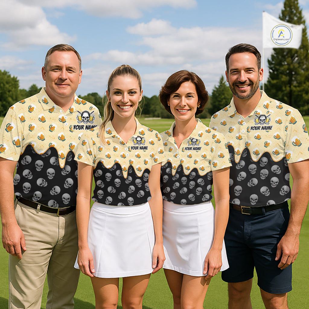 Golf Polo Shirt Beer Skull Golf Pattern Custom Team Golf Tops, Funny Golf Gifts