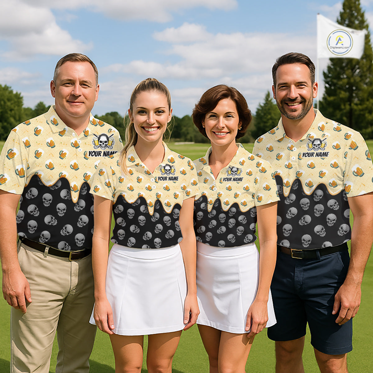 Golf Polo Shirt Beer Skull Golf Pattern Custom Team Golf Tops, Funny Golf Gifts