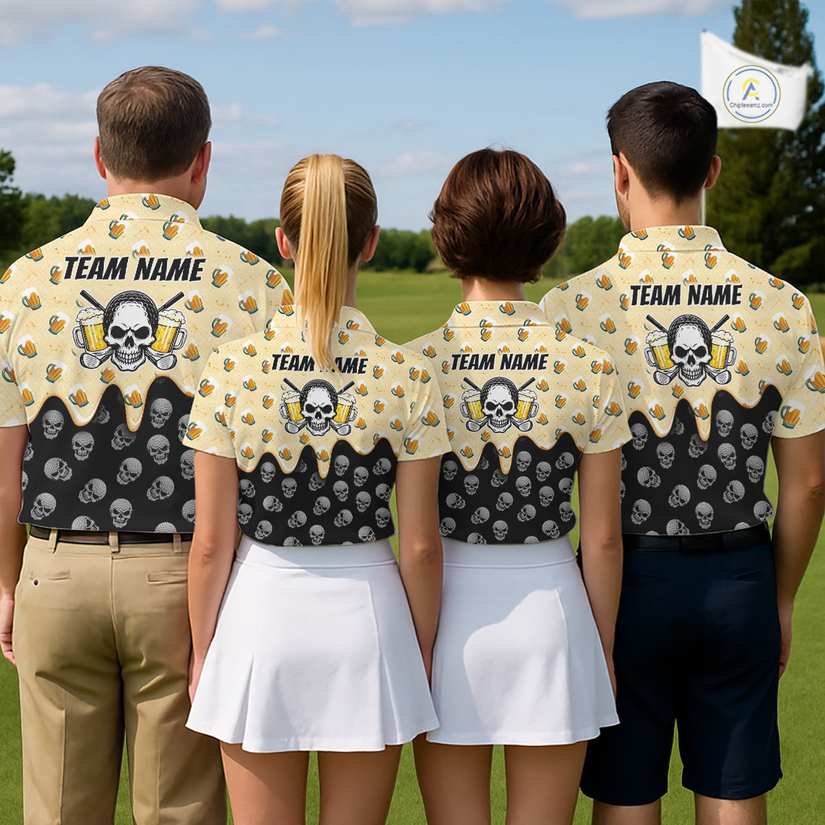 Golf Polo Shirt Beer Skull Golf Pattern Custom Team Golf Tops, Funny Golf Gifts