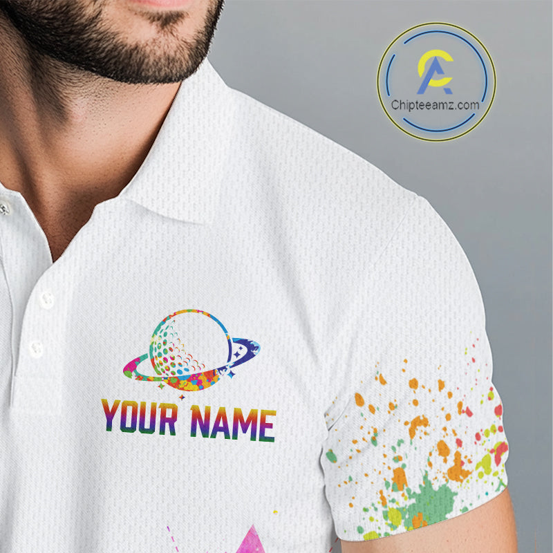Golf Polo Shirt Argyle Pattern Golf Shirts Funny Astronaut Watercolor Golf Gifts