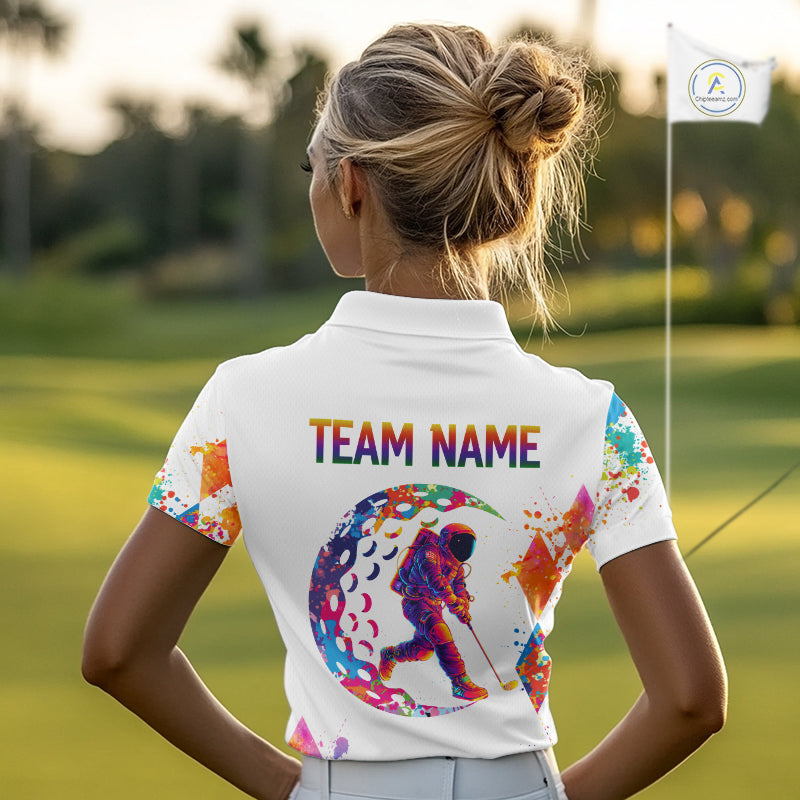 Golf Polo Shirt Argyle Pattern Golf Shirts Funny Astronaut Watercolor Golf Gifts