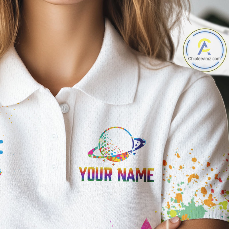 Golf Polo Shirt Argyle Pattern Golf Shirts Funny Astronaut Watercolor Golf Gifts