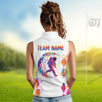 Funny Astronaut Sleeveless Golf Polo Shirt Argyle Pattern Watercolor Golf Gifts