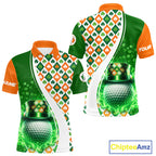 Golf Polo Shirts Custom Green Clover St Patricks Day Plaid Pattern Ireland Flag Flame Golf Ball