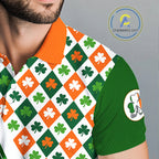 Golf Polo Shirts Custom Green Clover St Patricks Day Plaid Pattern Ireland Flag Flame Golf Ball