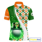 Golf Polo Shirts Custom Green Clover St Patricks Day Plaid Pattern Ireland Flag Flame Golf Ball