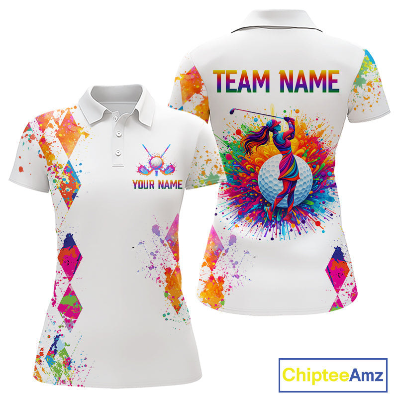 Watercolor Argyle Pattern Golf Polo Shirt Custom White Golf Clubs Golf Shirts