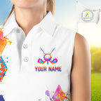 Watercolor Argyle Pattern Sleeveless Golf Polo Shirt Custom White Golf Clubs Golf Shirts