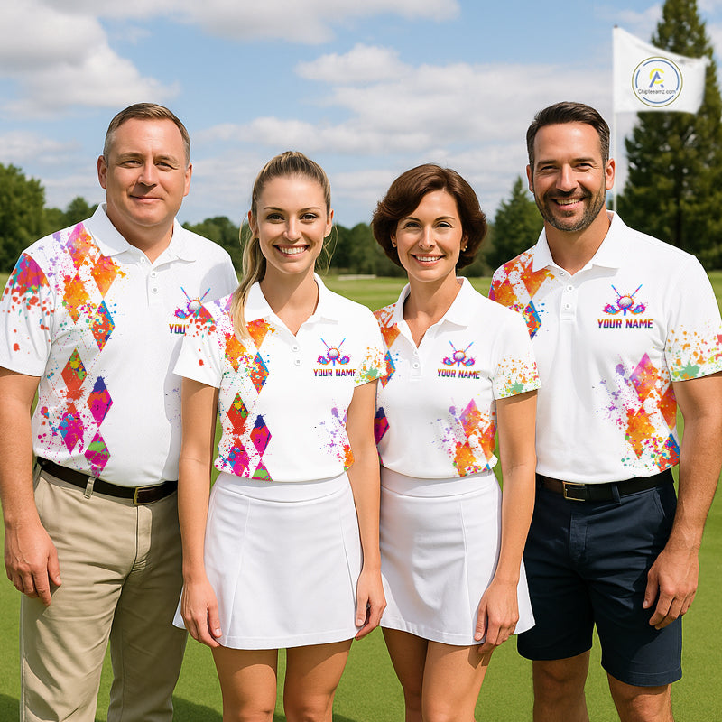 Watercolor Argyle Pattern Golf Polo Shirt Custom White Golf Clubs Golf Shirts