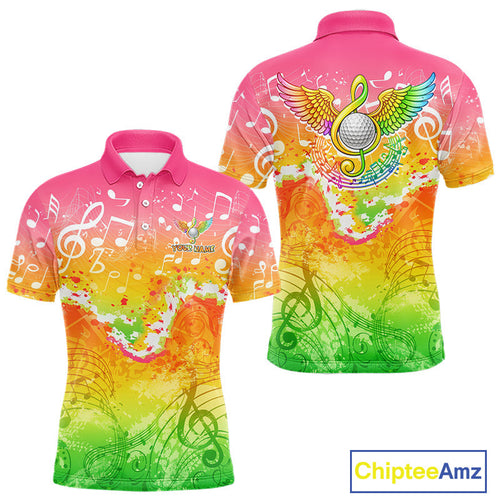 Golf Polo Shirt Colorful Music Angel Wing Golf Ball Custom Golf Top For Team, Golfer Gift