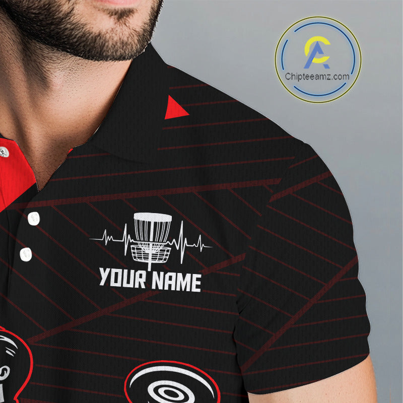 Disc Golf Polo Shirt Custom Name Black And Red Disc Golf Basket Golf Shirts Personalized